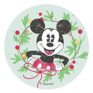 Disney | Mickey & Minnie | Holiday Stripes Pattern Classic Round Sticker