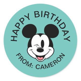 Disney Mickey Mouse Winking Face | Happy Birthday Classic Round Sticker