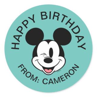 Disney Mickey Mouse Winking Face | Happy Birthday Classic Round Sticker
