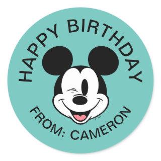 Disney Mickey Mouse Winking Face | Happy Birthday Classic Round Sticker