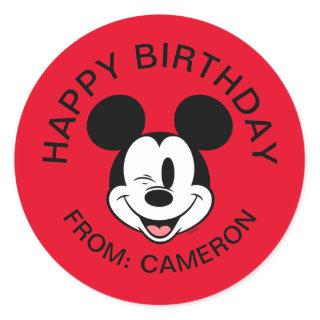 Disney Mickey Mouse Winking Face | Happy Birthday Classic Round Sticker