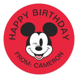 Disney Mickey Mouse Winking Face | Happy Birthday Classic Round Sticker