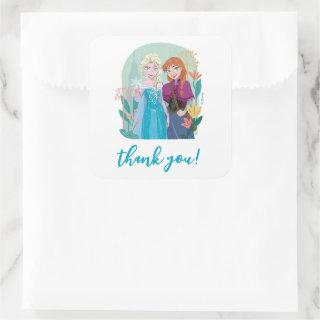 Disney's Anna & Elsa Frozen Floral Girls Birthday Square Sticker