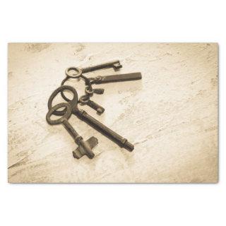 Distressed Antique Skeleton Keys on Key Ring Tissue Paper