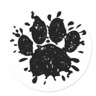 Distressed Black Paint Splatter Dog Paw Print Classic Round Sticker