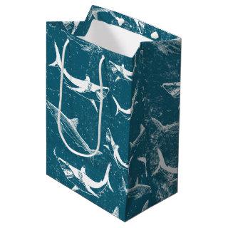 Distressed Blue Shark Pattern Medium Gift Bag