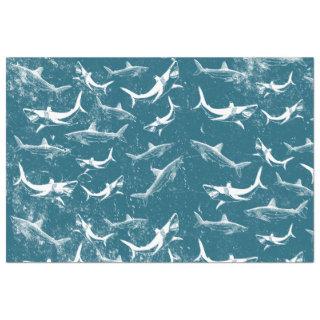 Distressed Blue Shark Pattern  Tissue Paper