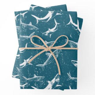 Distressed Blue Shark Pattern  Sheets