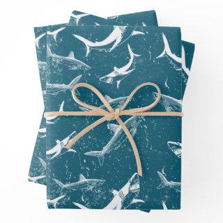 Distressed Blue Shark Pattern  Sheets