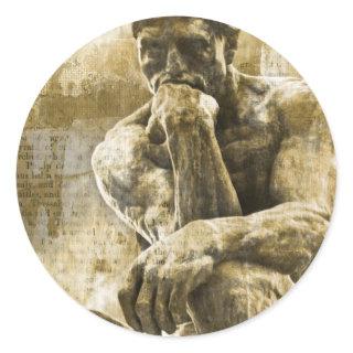 Distressed bronze statue Auguste Rodin the thinker Classic Round Sticker