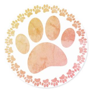 Distressed Paw And Round Frame Dog Print Pattern Classic Round Sticker
