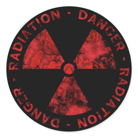Distressed Red Radiation Symbol Sticker