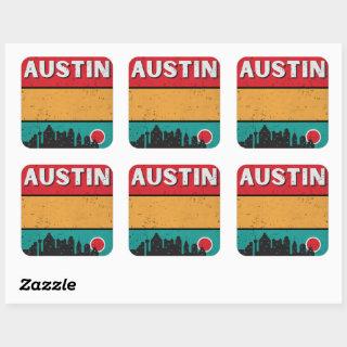 Distressed Retro Austin Texas City State Skyline Square Sticker