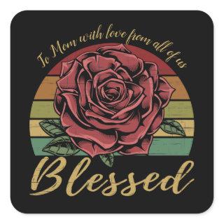 Distressed Retro Sunset Red Rose Blessed Square Sticker