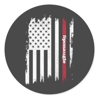 Distressed USA Flag Red Stripe Personalized Name Classic Round Sticker