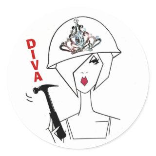 "Diva With A Hard Hat" Classic Round Sticker