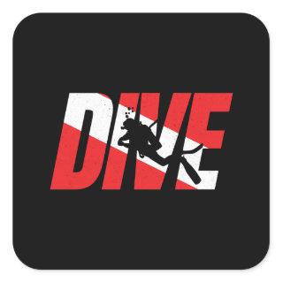 Dive, Scuba Diver Gift Diver Down Flag Diving Square Sticker