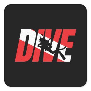 Dive, Scuba Diver Gift Diver Down Flag Diving Square Sticker