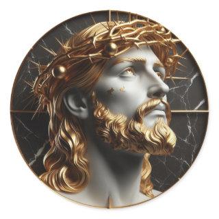 Divine Embellishment Jesus looking in the heavens  Classic Round Sticker