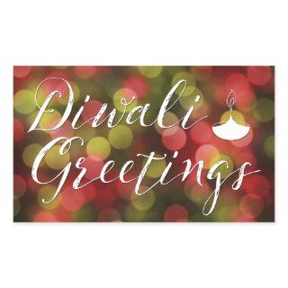 diwali greetings bokeh lights rectangular sticker