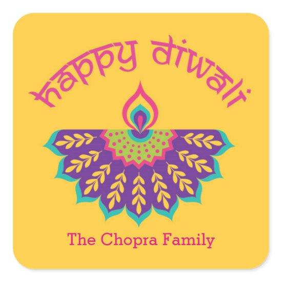 Diwali Party Favor Sticker with Diya Illustration