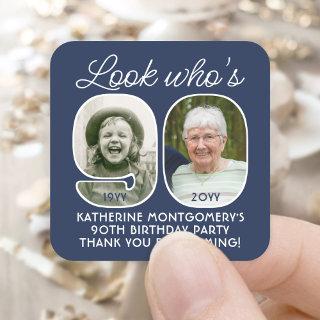 DIY Colors • Look Who's 90 Birthday Party 2 Photo Square Sticker
