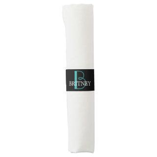 DIY Large Monogram & Name, Teal/White Text, Black Napkin Bands