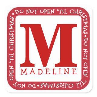 Do Not Open Til Christmas Personalize Gift Sticker