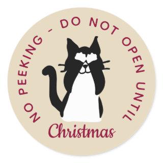 Do Not Open Until Christmas Peekaboo Kitty Cat Classic Round Sticker