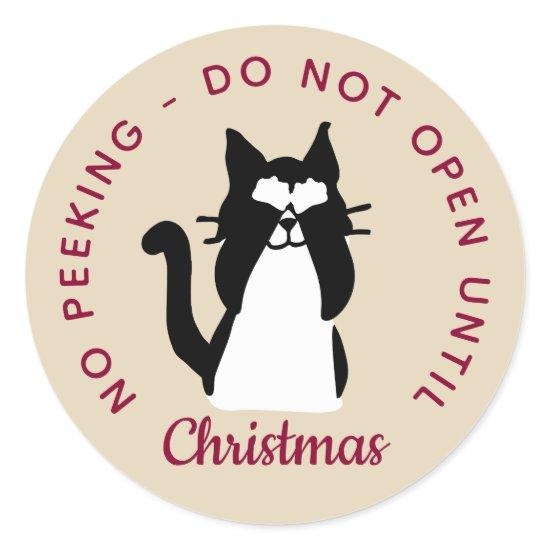 Do Not Open Until Christmas Peekaboo Kitty Cat Classic Round Sticker