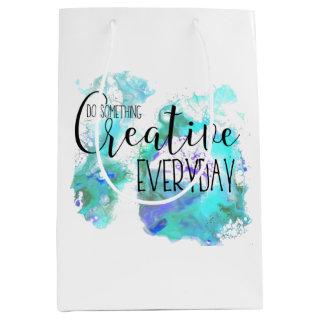 "Do Something Creative" Turquoise Paint Pour Medium Gift Bag