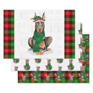 Doberman Christmas Dog and Red Holiday Plaid  Sheets