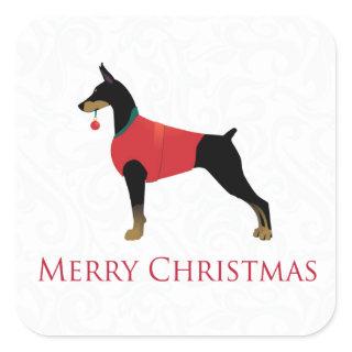 Doberman Pinscher Dog Merry Christmas Design Square Sticker