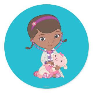 Doc McStuffins Holding Lambie Classic Round Sticker