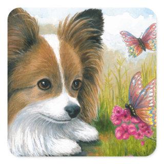 Dog 123 Papillon dog with Butterflies Square Sticker