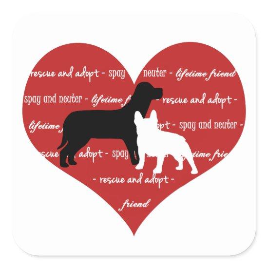 Dog adoption rescue heart  sticker square