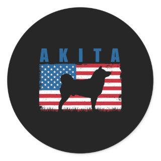 Dog Akita American Flag Akita for Dog Lovers Classic Round Sticker