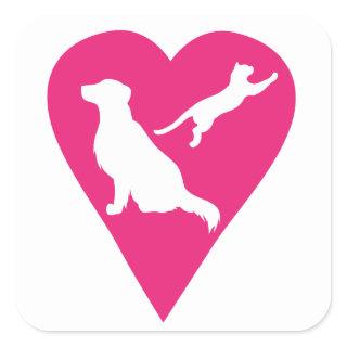 Dog and Cat Heart Square Sticker