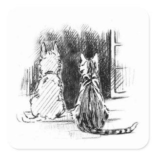 Dog and Cat Looking Out Window, Pet Sympathy Square Sticker