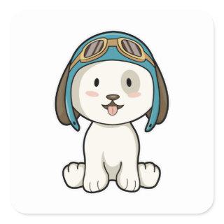 Dog as Aviator with Hat & Glasses Square Sticker