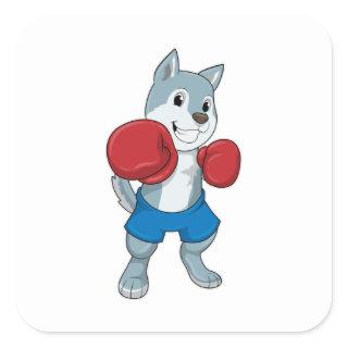 Dog as Boxer with Boxing gloves Square Sticker