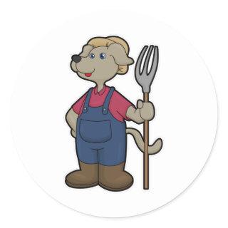 Dog as Farmer with Rake & Hat Classic Round Sticker