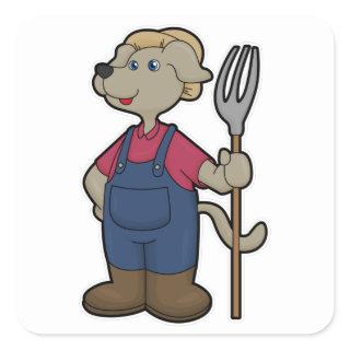 Dog as Farmer with Rake & Hat Square Sticker
