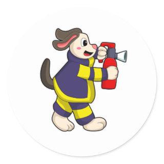 Dog as Firefighter with Fire extinguisher Classic Round Sticker
