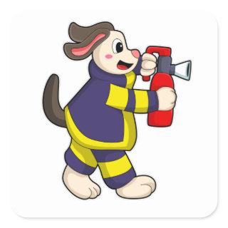 Dog as Firefighter with Fire extinguisher Square Sticker
