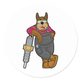Dog as Mechanic with Spark plug Classic Round Sticker