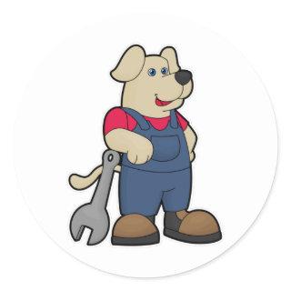 Dog as Mechanic with Wrench Classic Round Sticker
