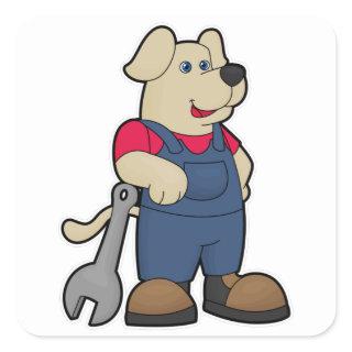 Dog as Mechanic with Wrench Square Sticker