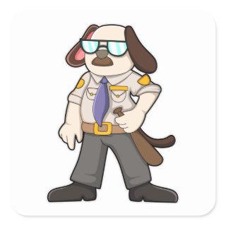 Dog as Police officer with Baton & Sunglasses Square Sticker