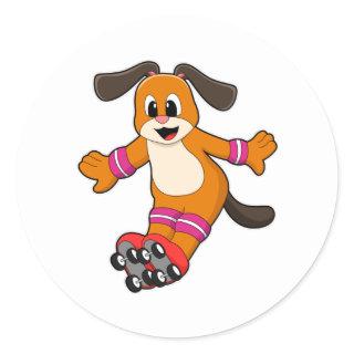 Dog as Skater with Inline skates Classic Round Sticker